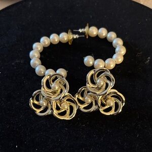 Gold tone and Pearl Floral Cluster Hoop Earrings - Women Jewelry